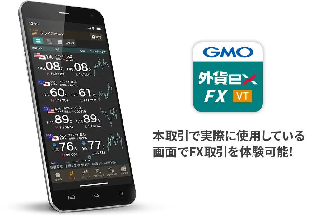 本取引で実際に使用している画面でFX取引を体験可能!