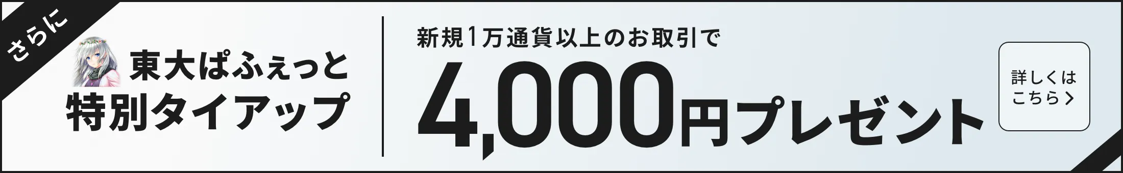 新規1万通貨以上のお取引で4,000円プレゼント