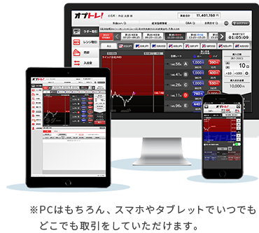 PCはもちろん、スマホやタブレットでいつでもどこでも取引をしていただけます。