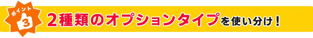 ポイント３ 2種類のオプションタイプを使い分けられる！